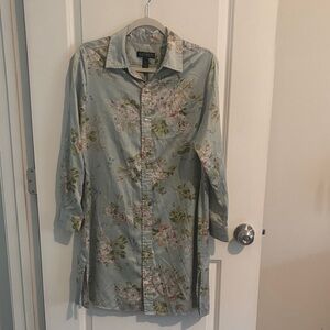 Ralph Lauren Floral Pajama Shirt Gown - Light Blue and Pink